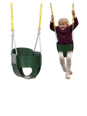 Green Toddler Bucket Swing Seat with Yellow Chains
